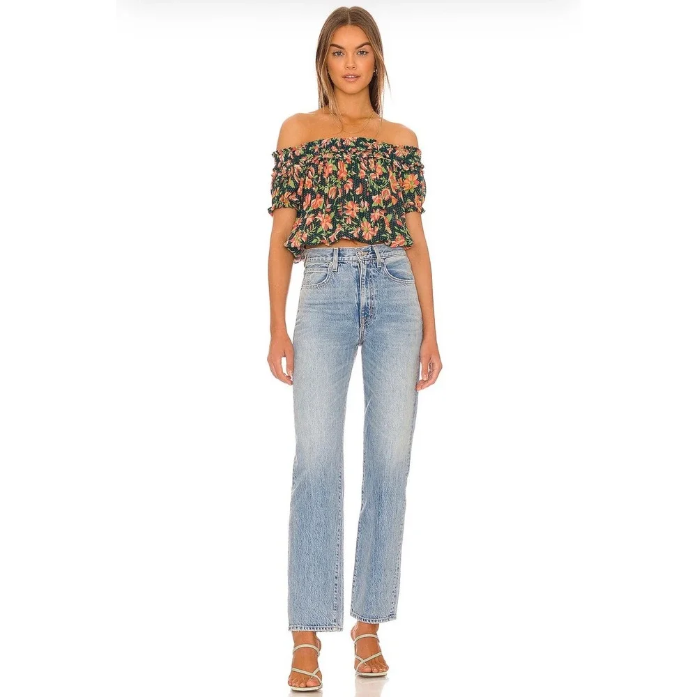 Free People FP One Suki Blouse Garden Combo Floral Off Shoulder Top F21T03306 M